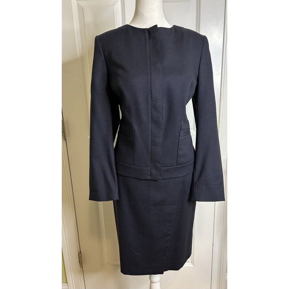 Brooks Brothers 346 Skirt Suit Wool Blend Womens 8/10 Navy Blue Jacket Skirt